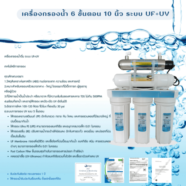 เครื่องกรองน้ำ 5 ขั้นตอน 10 นิ้ว ระบบ UF + UV